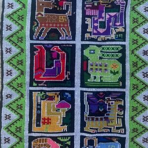 Chinese Zodiac Wall Hanging Bright Rainbow Textile Art Handmade VIntage